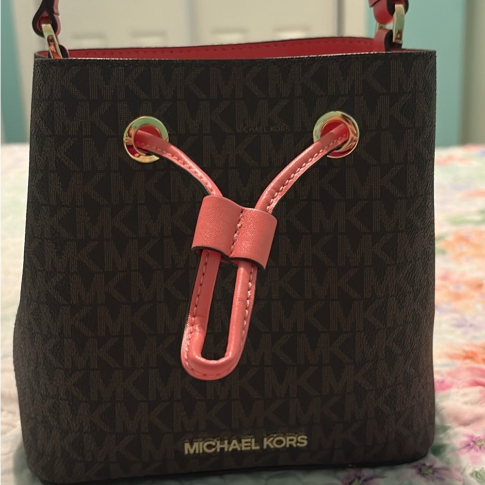 Michael Kors Dark Brown and Coral Shoulder Bag